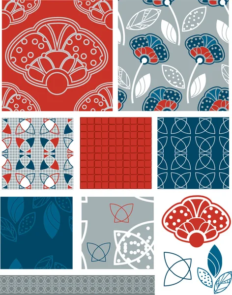 Motifs et éléments vectoriels floraux sans couture inspirés du Japon . — Image vectorielle