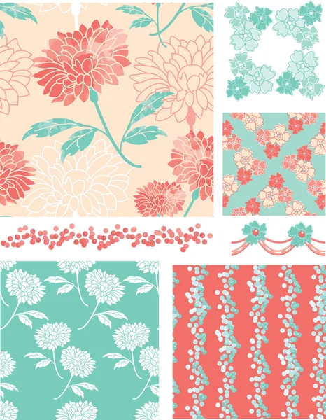 Pastal Floral Vector Seamless Patterns and Elements. — Stock Vector