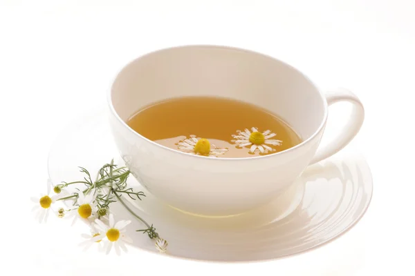 Taza blanca de té de manzanilla — Foto de Stock