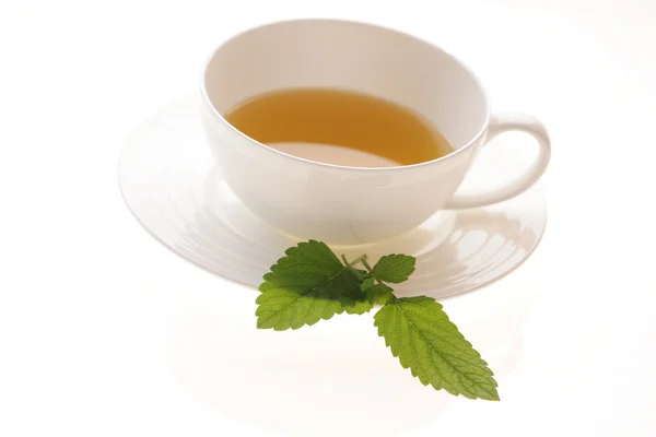 White cup of lemon balm tea — Stock Photo, Image