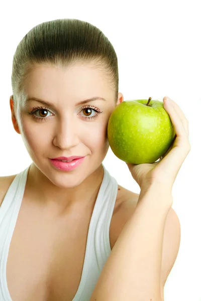 Hermosa joven con manzana verde — Foto de Stock