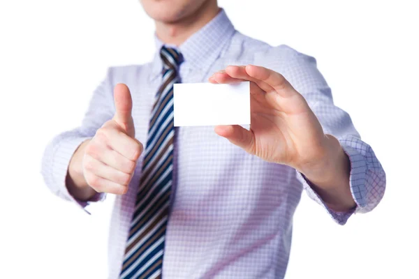 Businessman holding AN EMPTY PLACARD — Stock Photo, Image