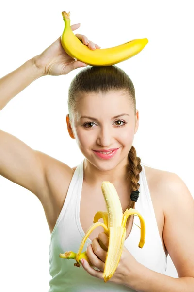 Beautiful girl with two bananas — Stock Photo, Image