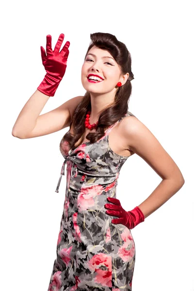 Pin-up chica con guantes rojos —  Fotos de Stock