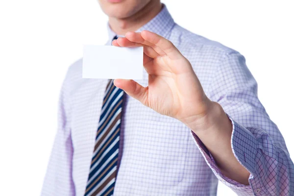 Businessman holding AN EMPTY PLACARD — Stock Photo, Image