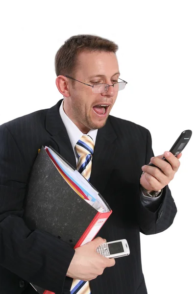 Businessman skreaming at cell phone — Stock Photo, Image