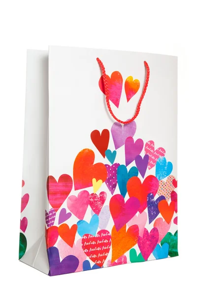 Bolsa de papel blanco con muchos corazones —  Fotos de Stock