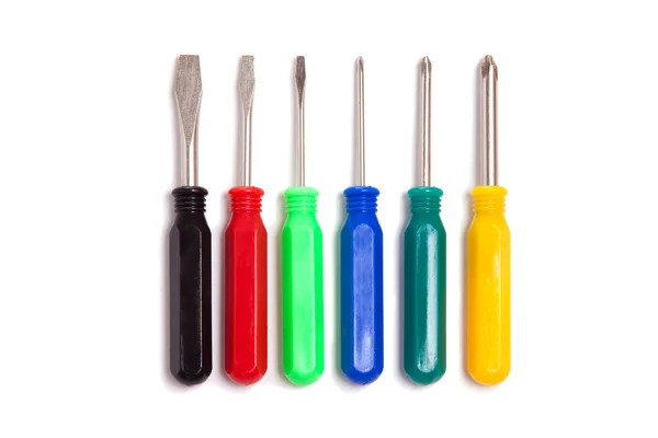 Collection Set of Colored Screwdrivers Isolated on White Backgro — Stock Photo, Image