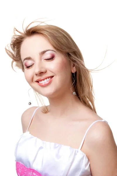 Menina sorridente com cabelo voador — Fotografia de Stock
