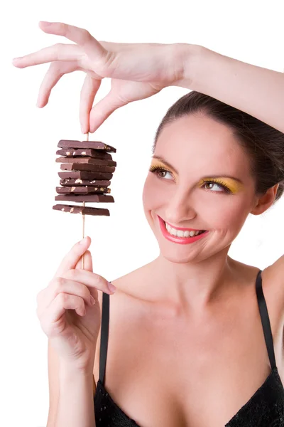 Menina segurando chocolate — Fotografia de Stock