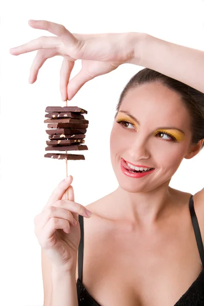 Girl holding chocolate — Stock Photo, Image