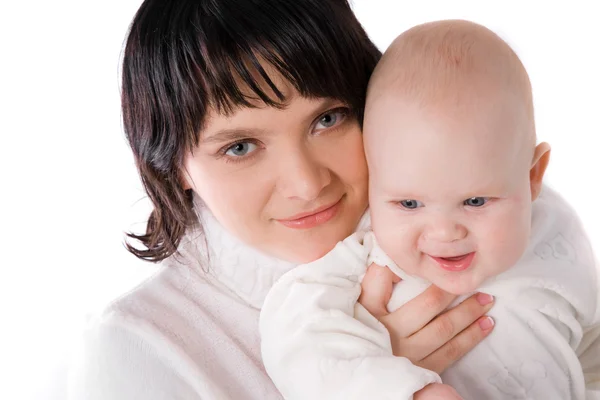 Bild av lycklig mor med barnet över vitt — Stockfoto