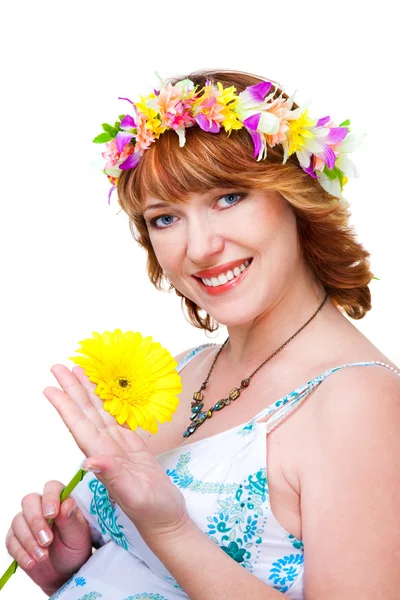 Beutiful woman with flower and wreath — Stock Photo, Image
