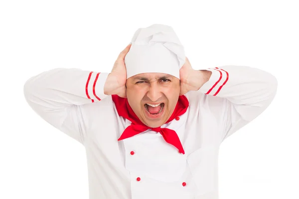 Cook man wearing uniform screams — Stock Photo, Image