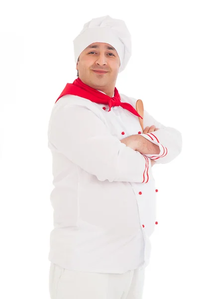 Heureux chef portant uniforme rouge et blanc — Photo