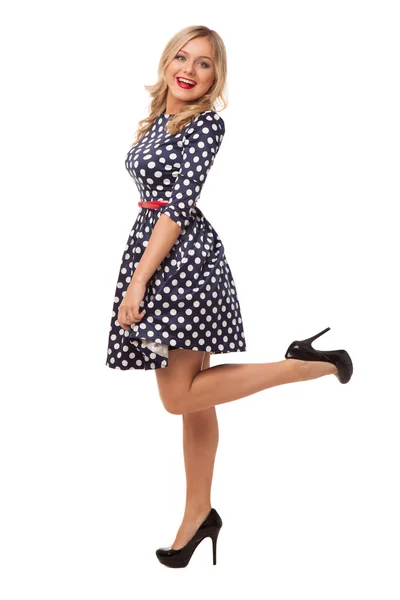 Girl in dot dress — Stock Photo, Image