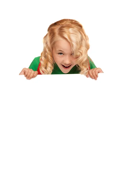 Little blonde girl over blank billboard — Stock Photo, Image