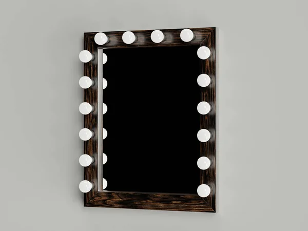 Womans makeup place with mirror and bulbs — Stok Foto