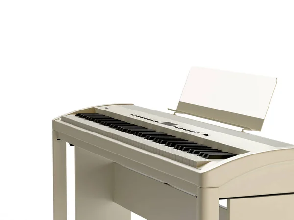 独立于白色的站立上的钢琴的闭锁 3D插图 带有复制空间 — 图库照片