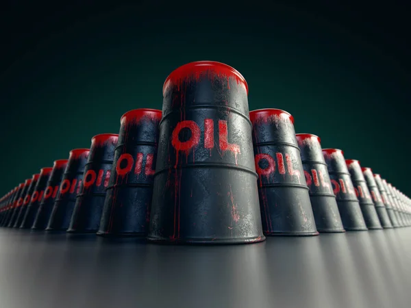 Illustration Lot Barrels Oil Bloody Red Color World Energy Crisis — Zdjęcie stockowe