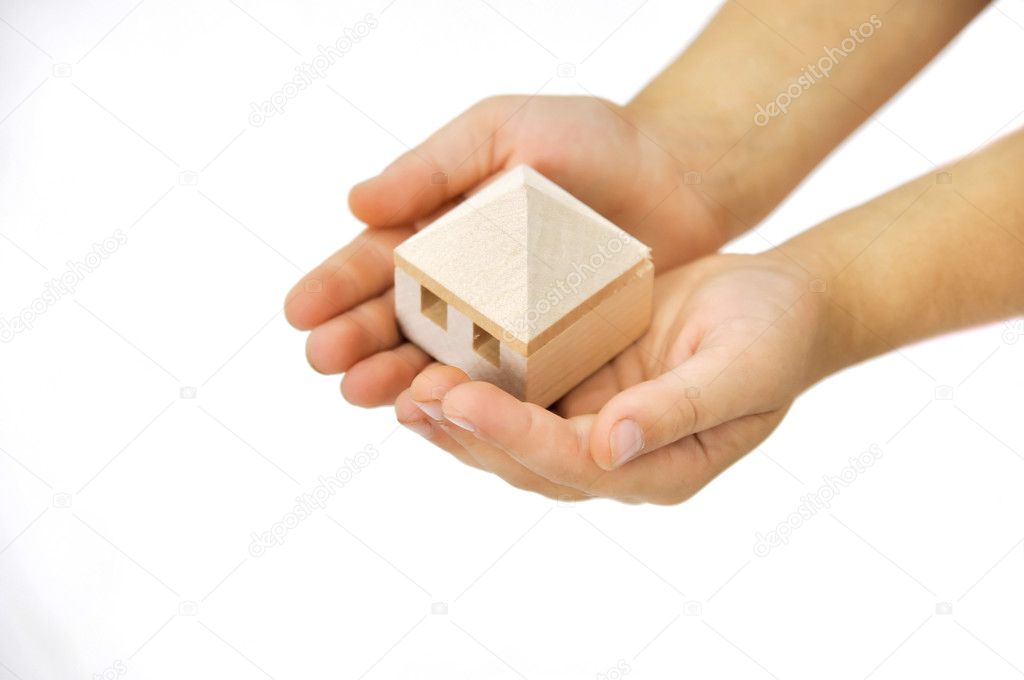 Wooden house in the hand