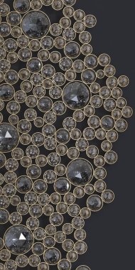 3 boyutlu illüstrasyon. Volumetrik soyut arkaplan resmi. Topların ve çizgilerin kompleks 3 boyutlu geometrisi, siyah arka planda gölgesi olan altın rengi. Kartpostallar için arka plan. Posterler. Web. Doku. Hazırla
