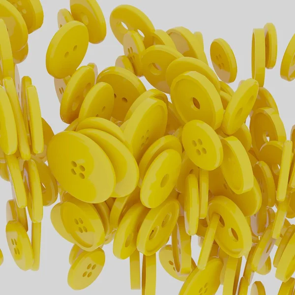 3d illustration. Abstract background. Background volumetric image in the form of yellow buttons of a round shape with a shadow isolated on a white background. 3d panel. Render