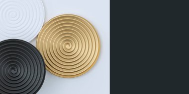 3 boyutlu illüstrasyon. Soyut 3D arkaplan. Siyah ve beyaz arkaplan üzerinde izole edilmiş bir gölgeyle siyah ve beyaz hacimli siyah ve beyaz hacimli çemberler şeklinde arkaplan resmi.