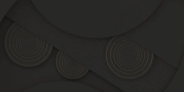 Иллюстрация Абстрактный Фон Фоновое Изображение Трехмерные Черные Круги Тенью Золотой — стоковое фото