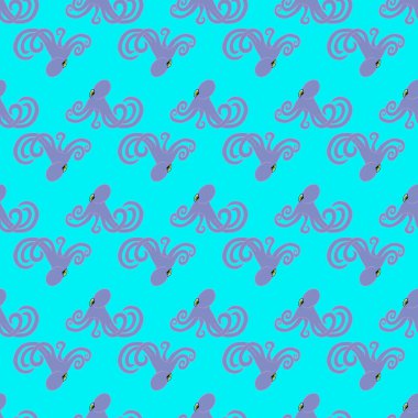 Açık mavi arkaplanda leylak rengi ahtapot deseni