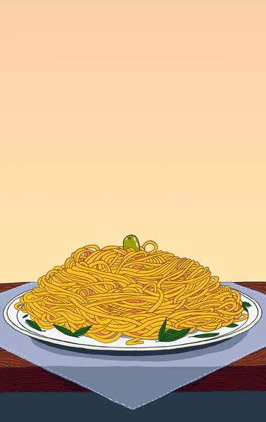 Ilustração amarelo italiano macarrão espaguete sobre a mesa — Fotografia de Stock