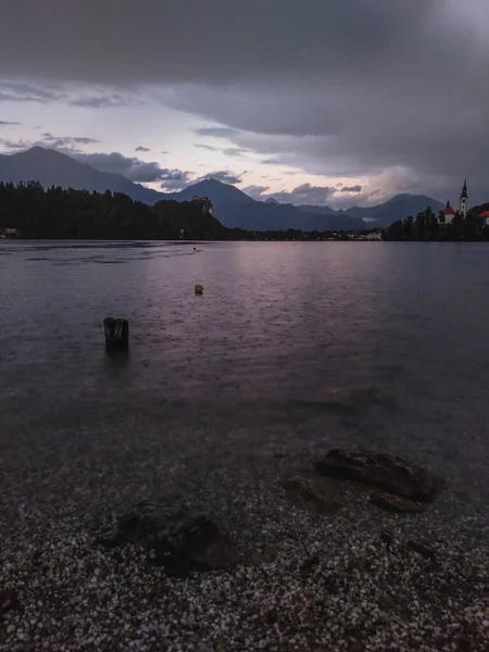 Bela Noite Por Bled Lago Eslovénia — Fotografia de Stock