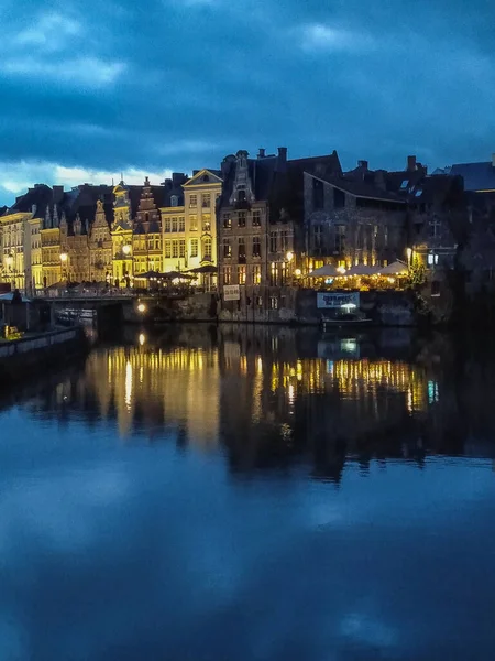 Historical City Center Ghent Belgium Evening Reflected River — Stock Photo, Image