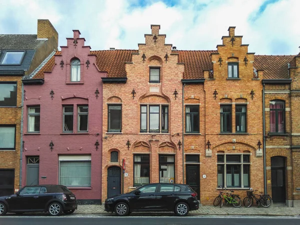 Beautiful Historical Brick Houses Bruges Town Belgium — стоковое фото