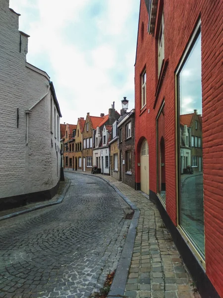 Historical Street Medieval Colorful Houses Bruges Town Belgium — 스톡 사진