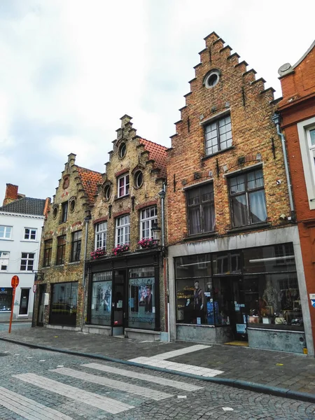 Calle Histórica Con Casas Ladrillo Medieval Ciudad Brujas Bélgica — Foto de Stock