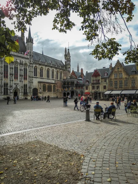 Πλατεία Burg Στο Ιστορικό Κέντρο Της Πόλης Της Bruges Βασιλική — Φωτογραφία Αρχείου