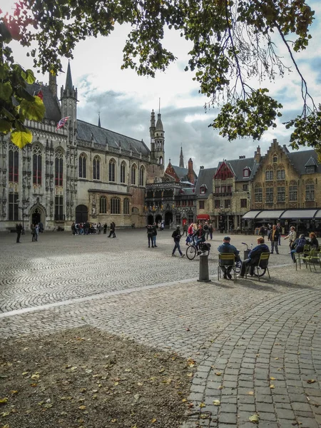 Plaza Burg Centro Histórico Brujas Con Basílica Santa Sangre Ayuntamiento — Foto de Stock