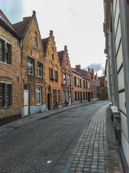 Historical Street Medieval Brick Houses Bruges Town Belgium — Stockfoto