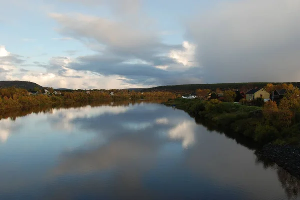 Sky Reflecting Karasjok River Finnmark Norway — Stockfoto