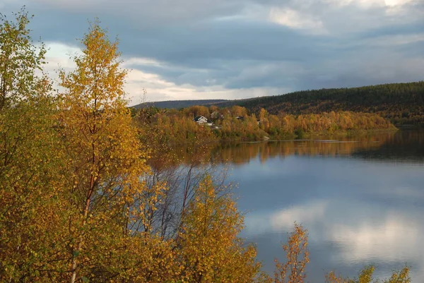 Karasjok Village Reflected River Finnmark Norway — Stock Photo, Image