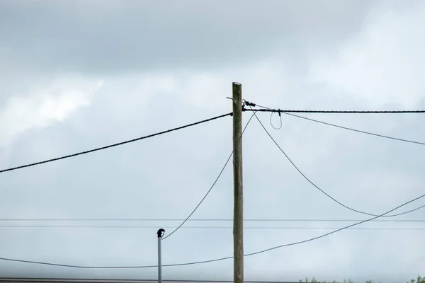 Elektromos Vezetékek Felhős Égen — Stock Fotó