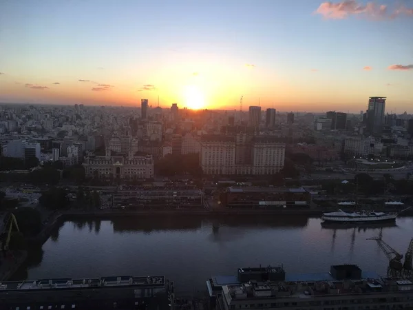 Zdjęcie Lotnicze Zachodu Słońca Puerto Madero Buenos Aires — Zdjęcie stockowe