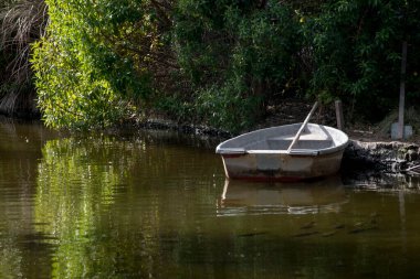 Nehir kenarındaki ahşap tekne.