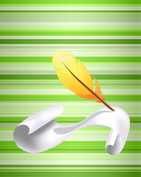Plume jaune et papier — Image vectorielle