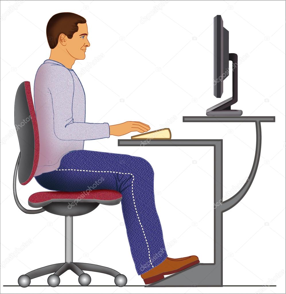 Illustration of the correct position of persons at the computer