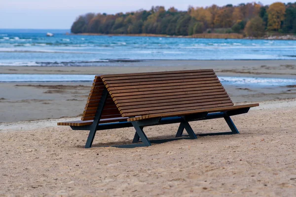 Bench Rest Relaxation Deserted Abandoned Beach Baltic Sea Estonia — Stockfoto