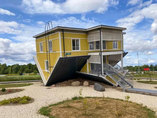 Tartu Estonia July 2021 Tagurpidi Maja Yellow Upside House Museum Stock Photo