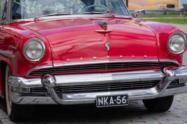 Haapsalu, Estonia - July 15, 2022. An old vintage beautiful car of American manufacturer Lincoln at an American Beauty Car Show in a coastal Estonian city