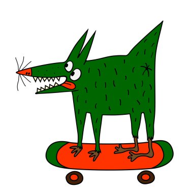strange green dog on the skateboard clipart